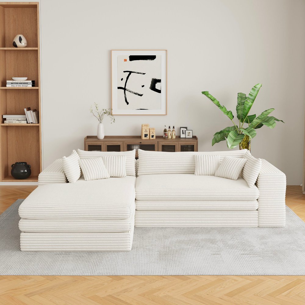 121" White Corduroy Sofa