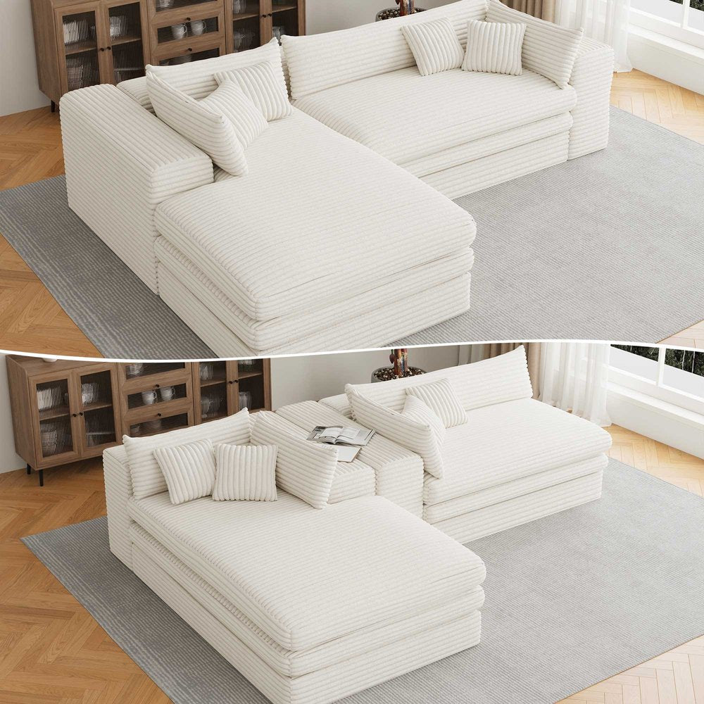 121" White Corduroy Sofa