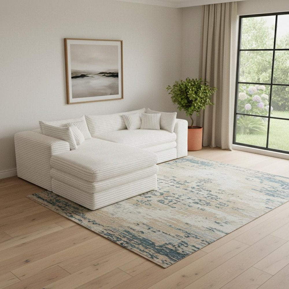 121" White Corduroy Sofa