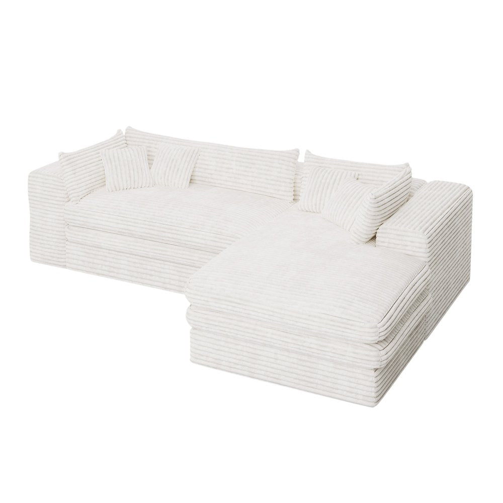 121" White Corduroy Sofa