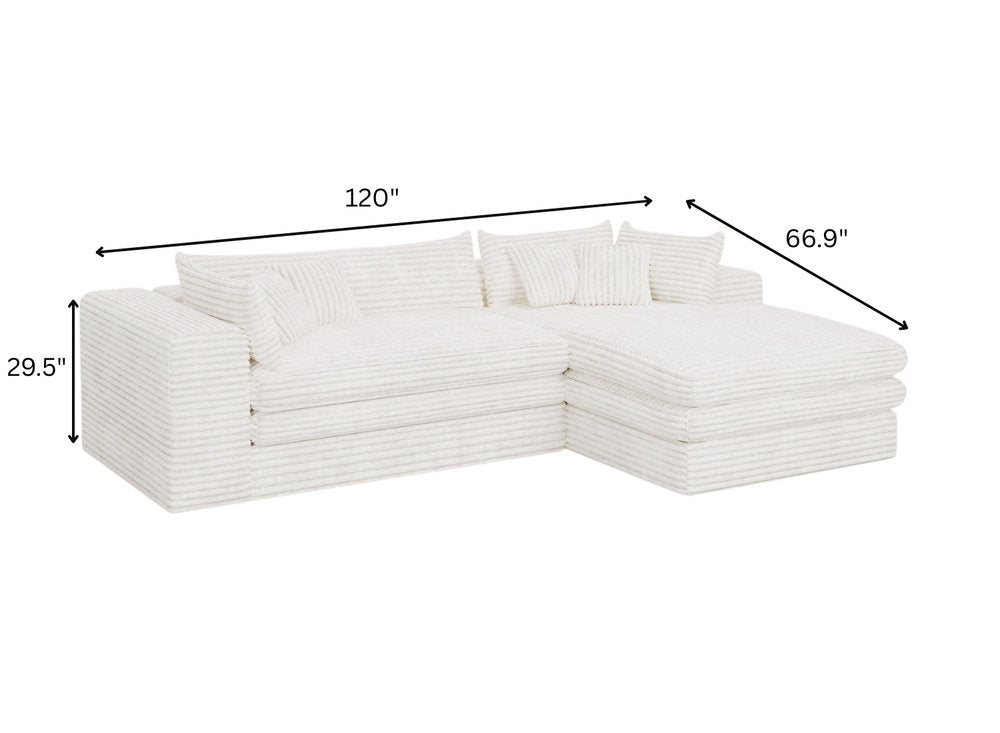 121" White Corduroy Sofa