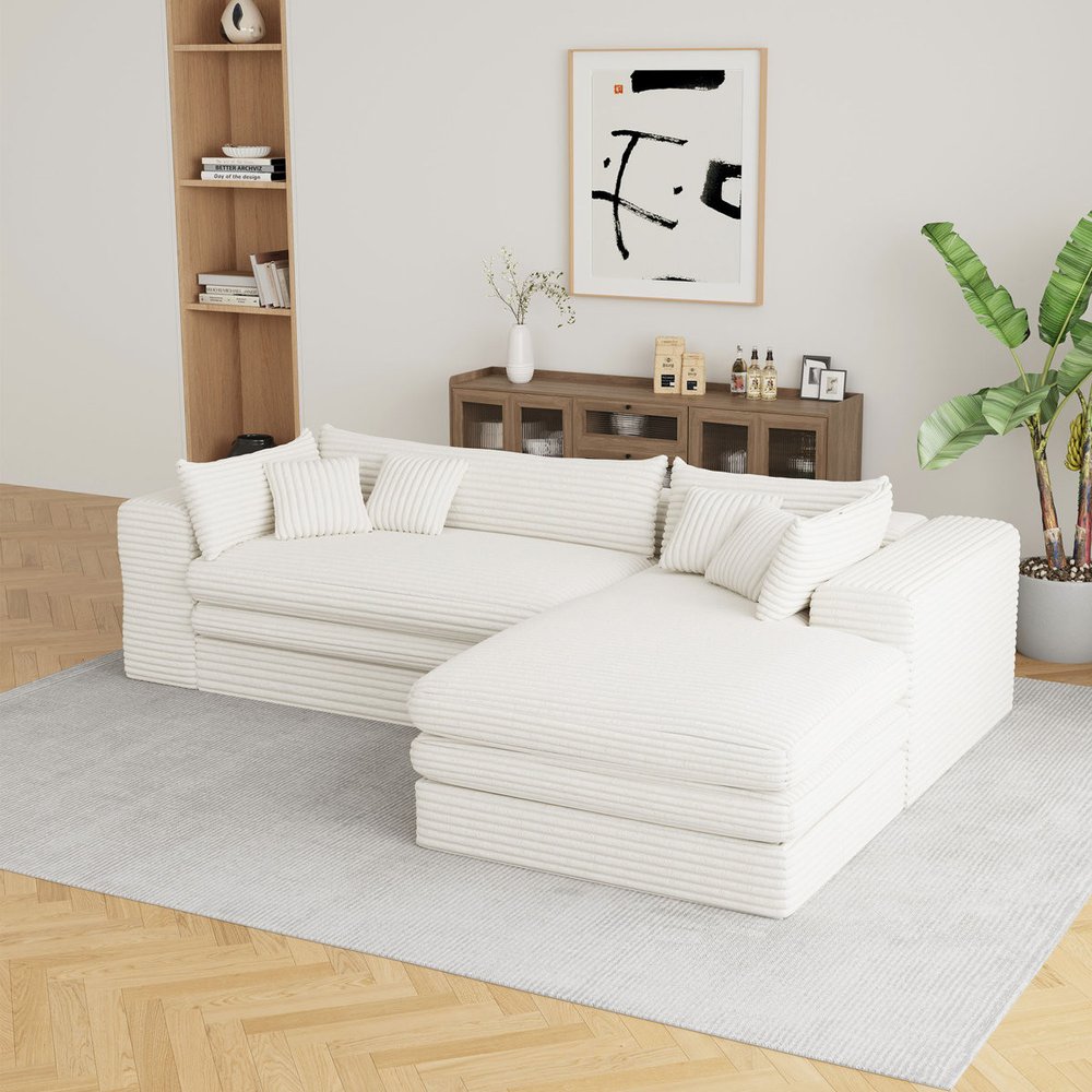 121" White Corduroy Sofa