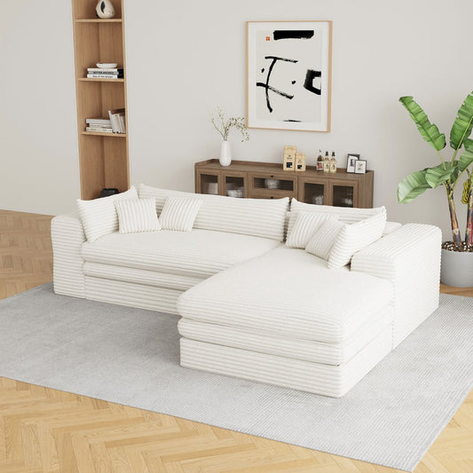 121" White Corduroy Sofa