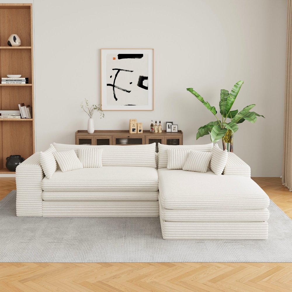 121" White Corduroy Sofa