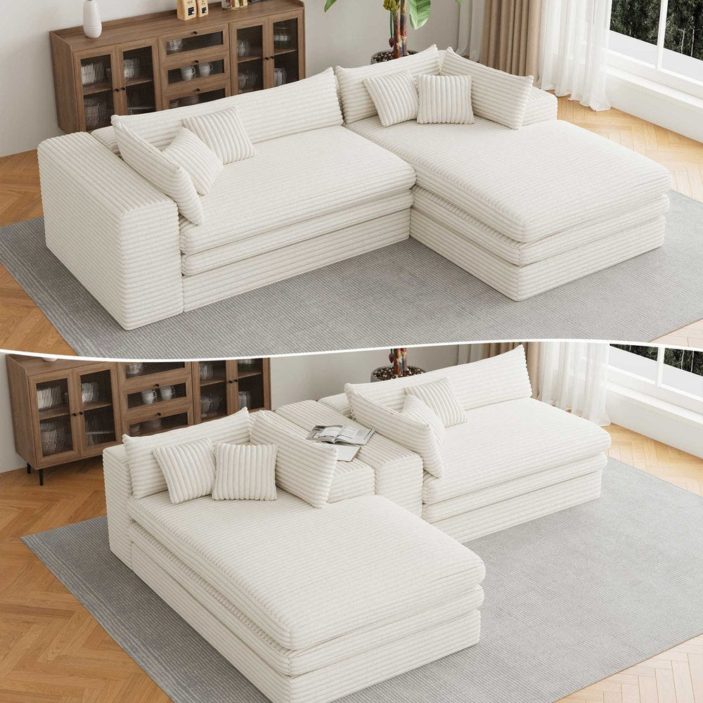 121" White Corduroy Sofa