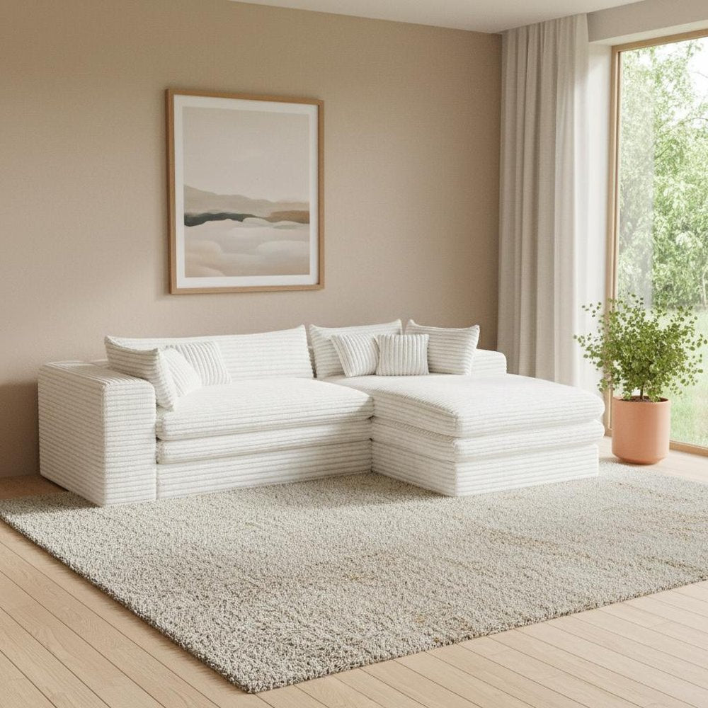121" White Corduroy Sofa