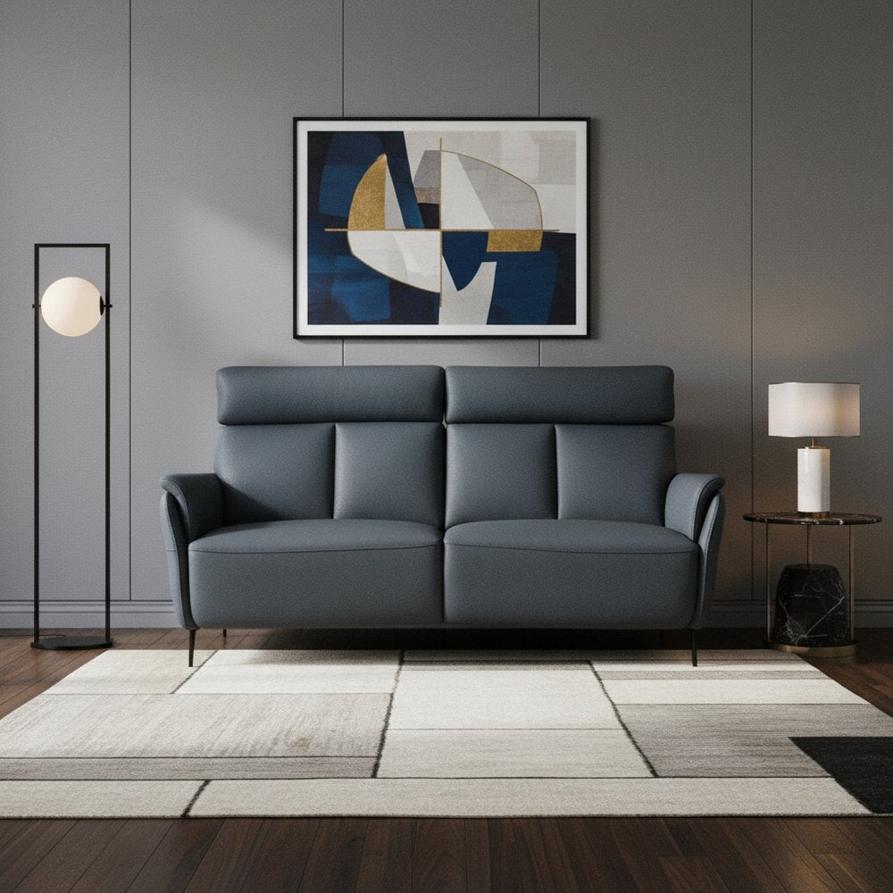 73" Blue Leather Reclining USB Sofa