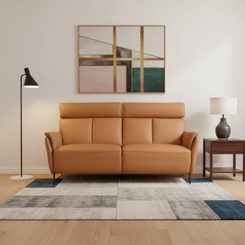 73" Camel Leather Reclining USB Sofa