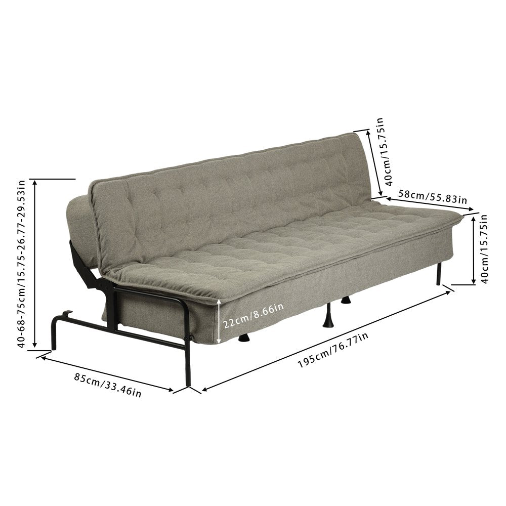 77" Gray Fabric Convertible Futon Sleeper Reclining Sofa