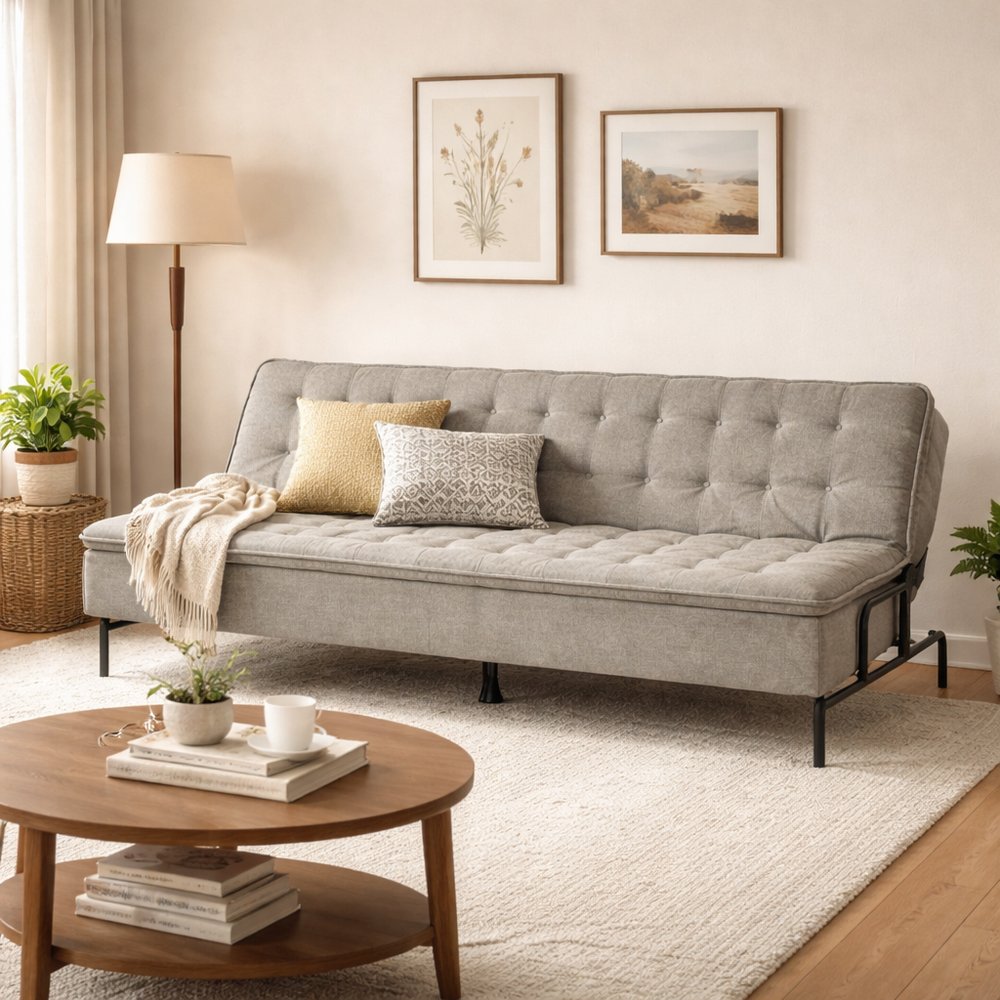 77" Gray Fabric Convertible Futon Sleeper Reclining Sofa