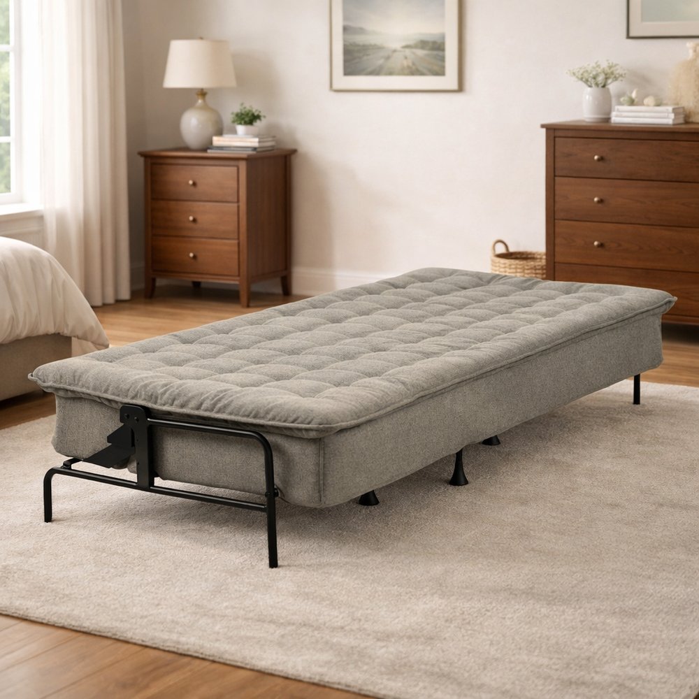 77" Gray Fabric Convertible Futon Sleeper Reclining Sofa