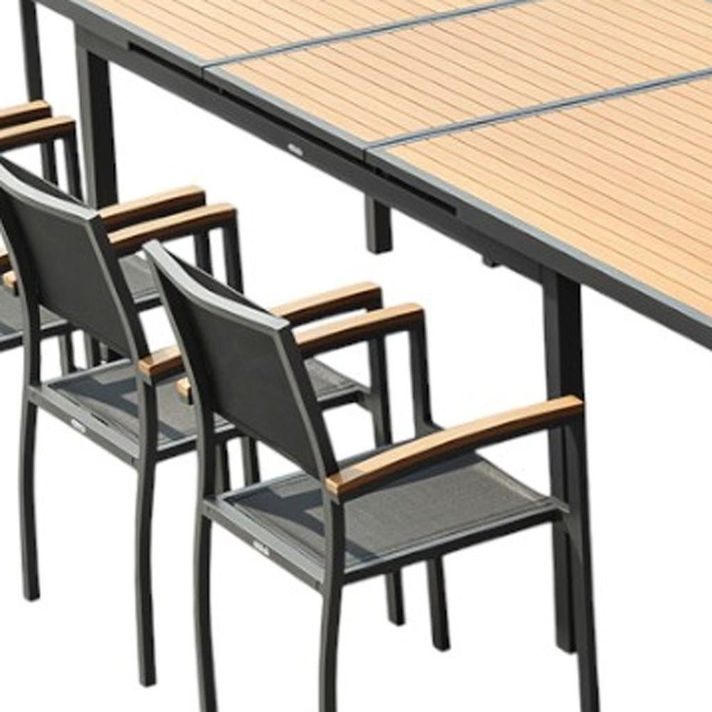 11 Piece Natural and Black Solid Wood Dining Set with Ten Chairs