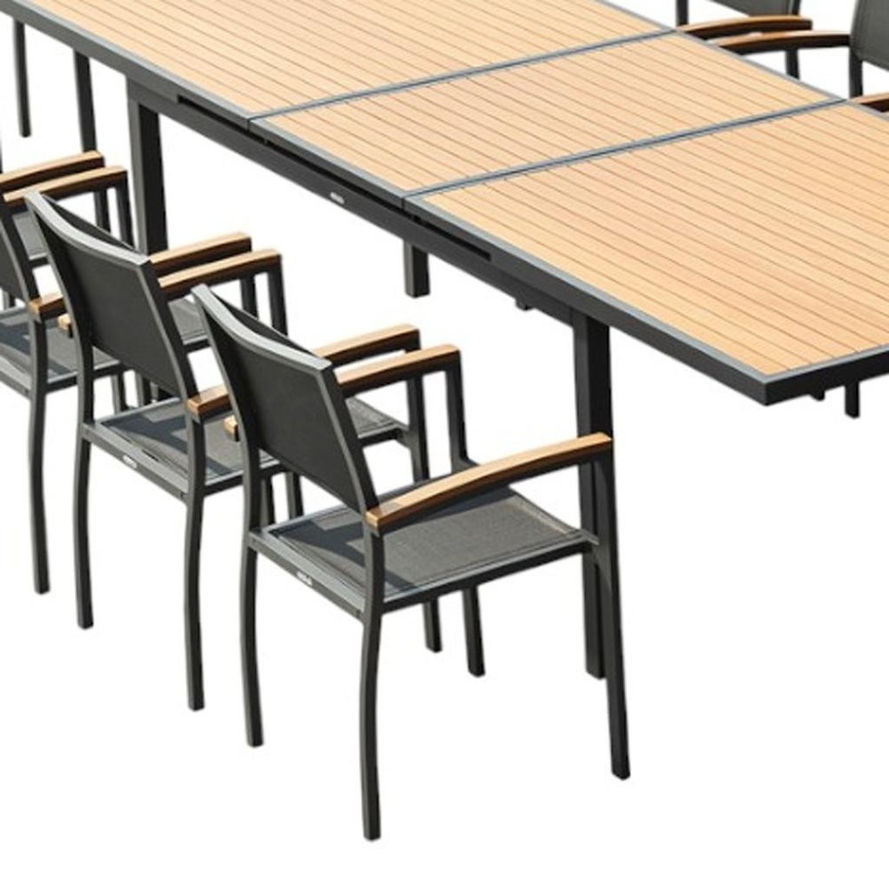 11 Piece Natural and Black Solid Wood Dining Set with Ten Chairs