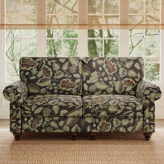 56" Sage Navy Blue And Brown Floral Loveseat