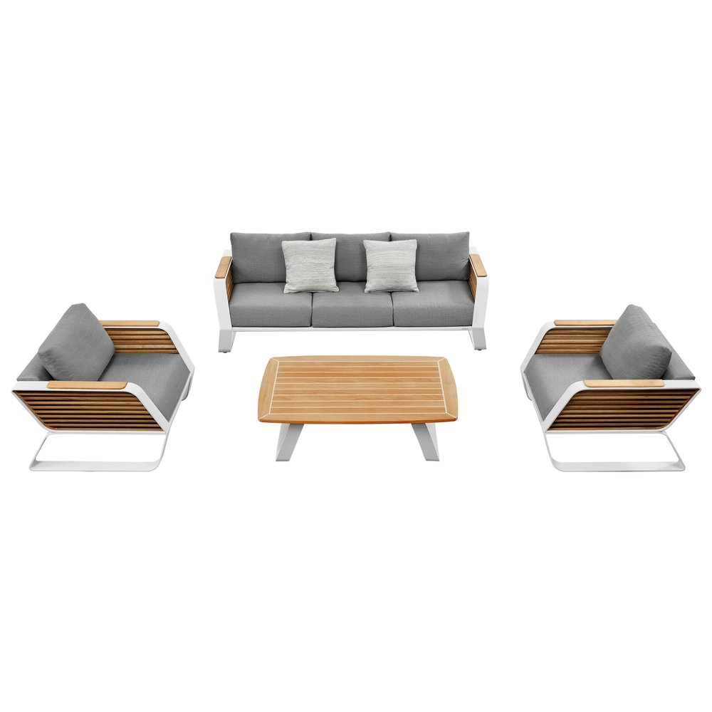 Four Piece White Metal Outdoor Patio Set With Table