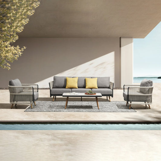 Four Piece Black Metal Outdoor Patio Set With Table