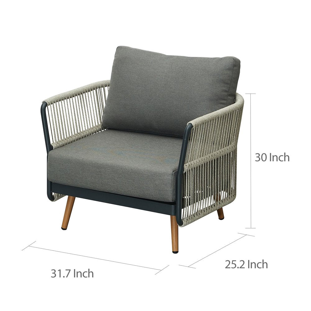 Four Piece Black Metal Outdoor Patio Set With Table