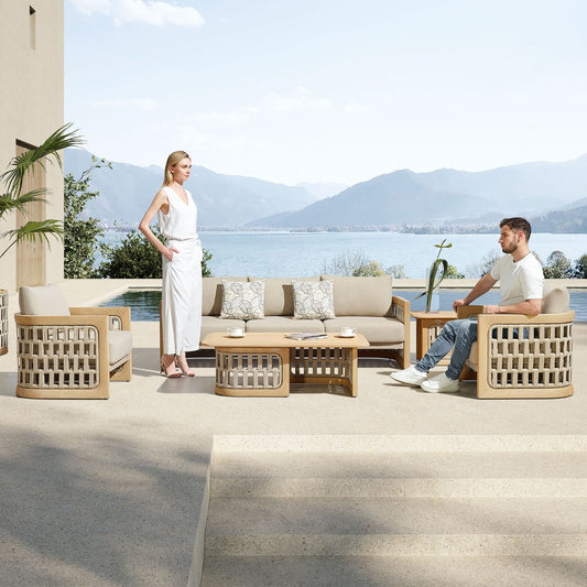 Four Piece Almond Outdoor Patio Set With Table