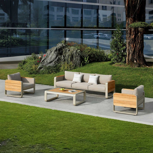 Four Piece Almond Metal Outdoor Patio Set With Table