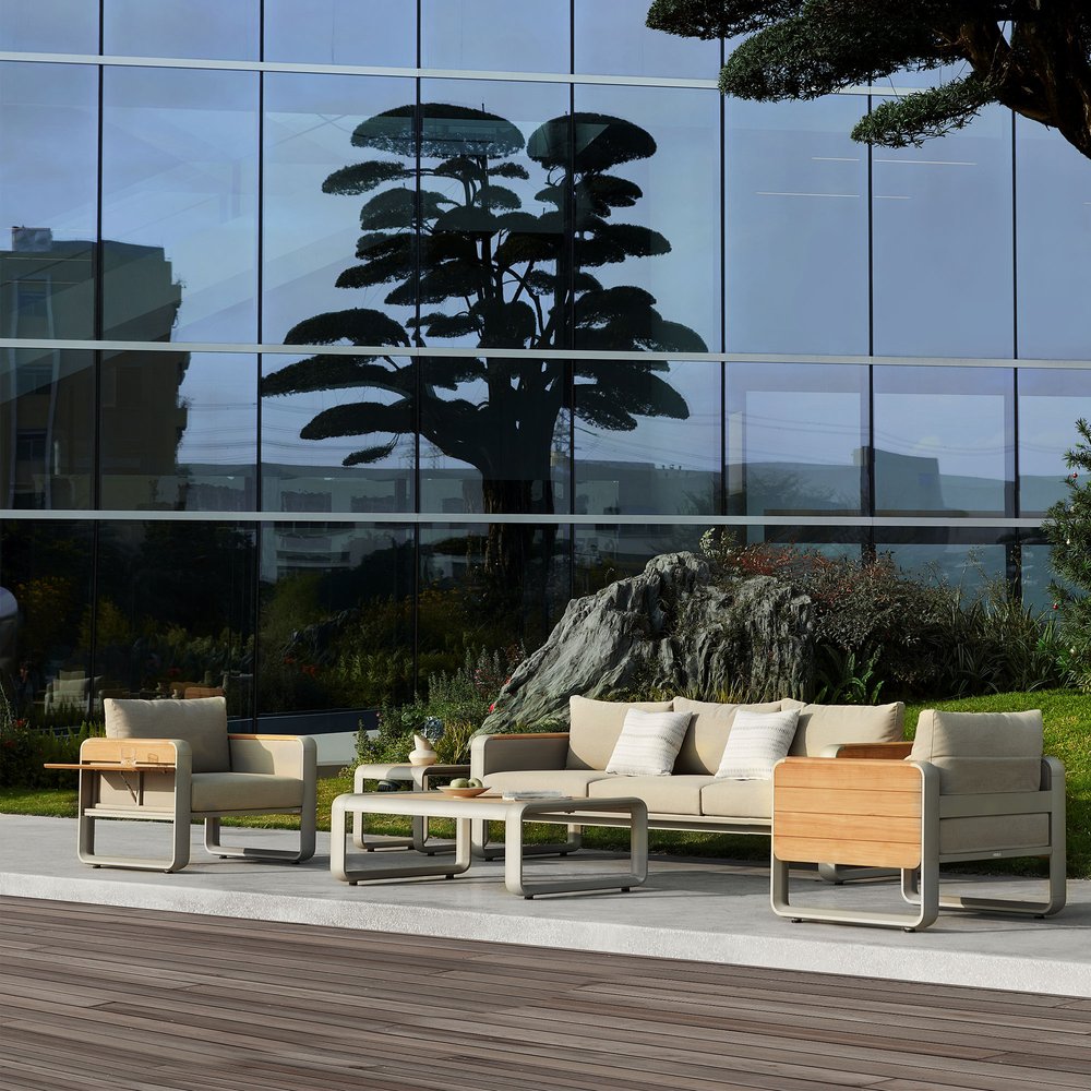 Four Piece Almond Metal Outdoor Patio Set With Table