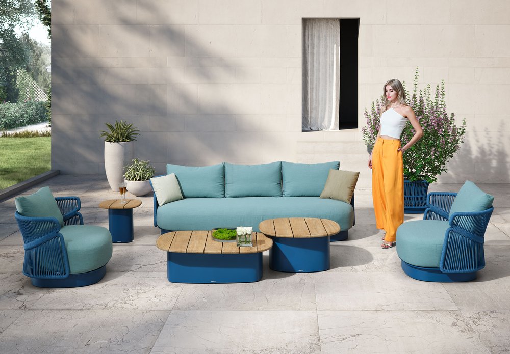 73" Green Metal Patio Sofa with Toss Pillows