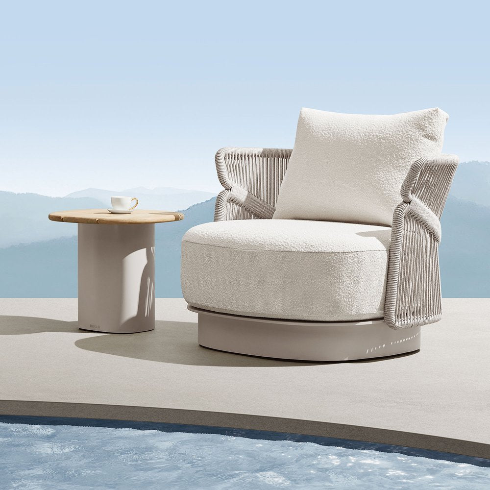 Six Piece Beige Metal Outdoor Patio Set With Table