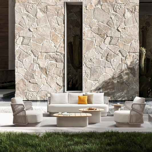 Six Piece Beige Metal Outdoor Patio Set With Table
