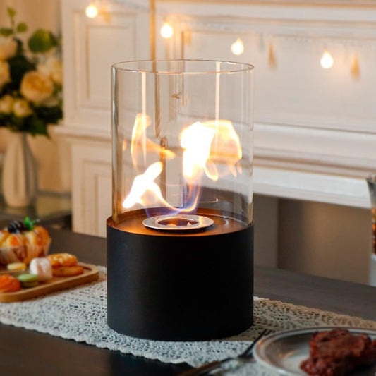 12" Black And Clear Metal And Glass BioEthanol Portable Tabletop Firepit