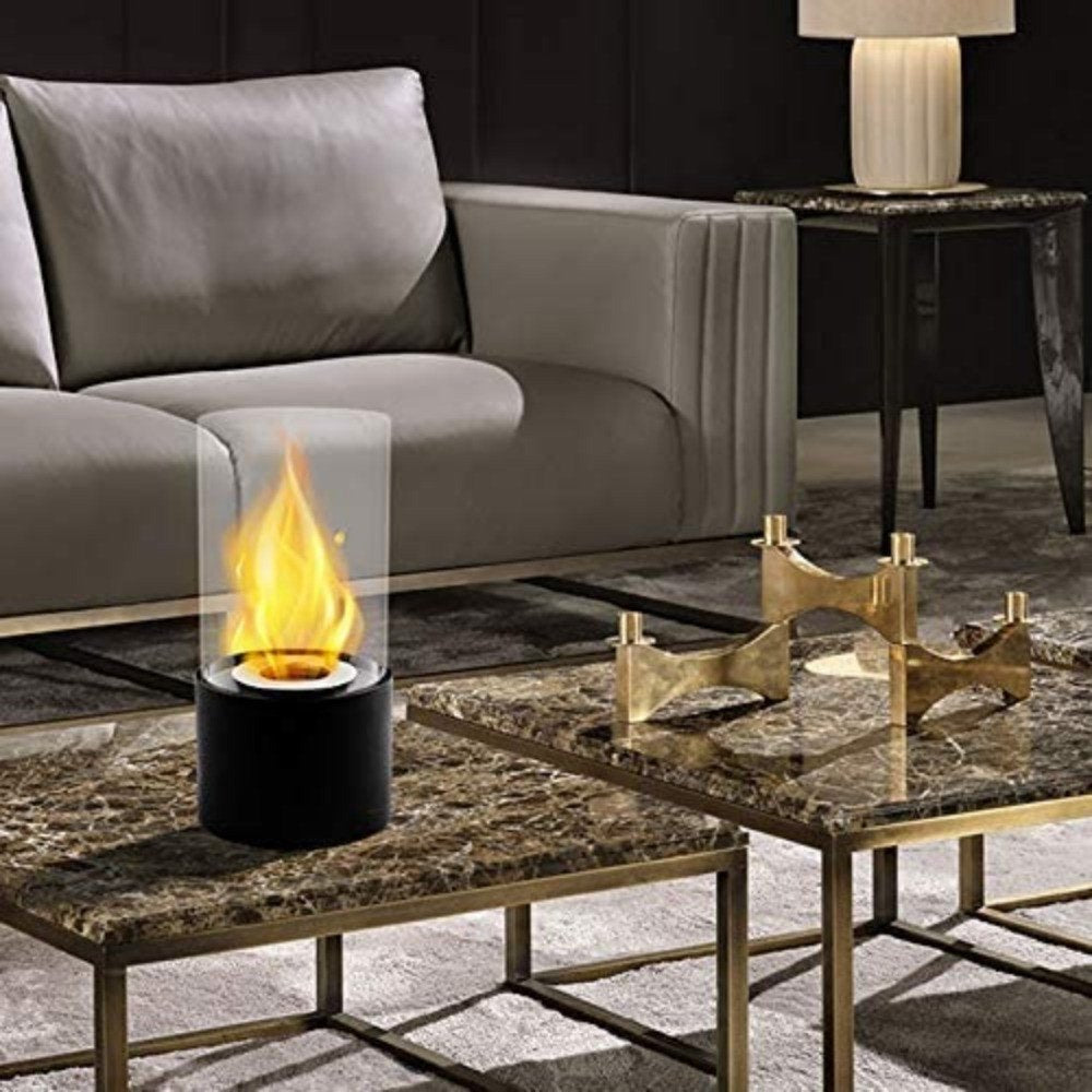 12" Black And Clear Metal And Glass BioEthanol Portable Tabletop Firepit