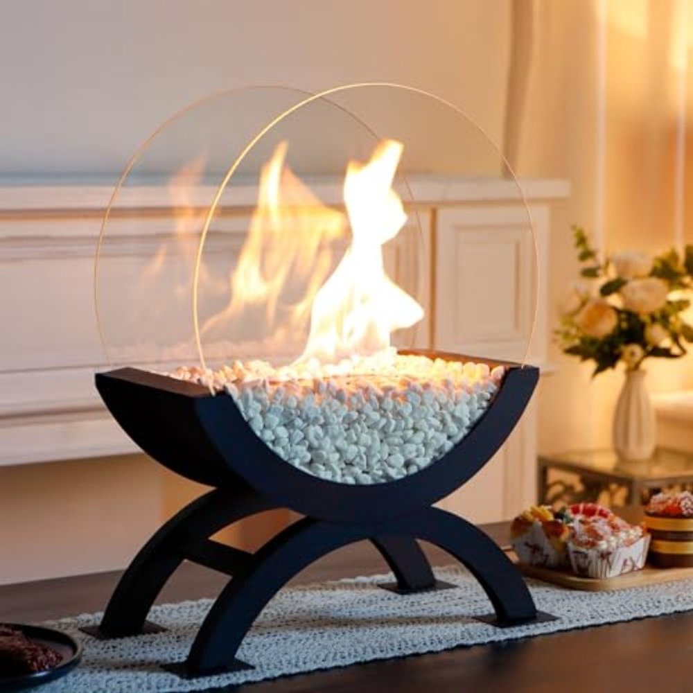 15" Black And Clear Metal And Glass BioEthanol Portable Tabletop Firepit