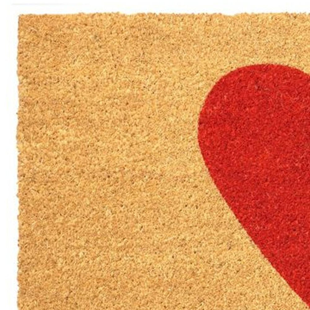 17" X 29" Brown And Red Heart Outdoor Coir Door Mat