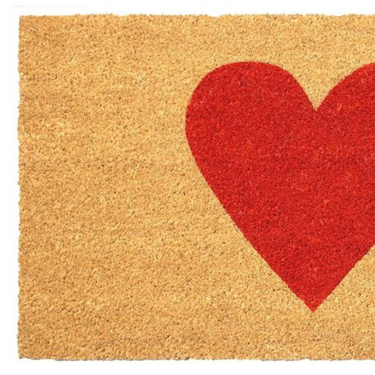 17" X 29" Brown And Red Heart Outdoor Coir Door Mat