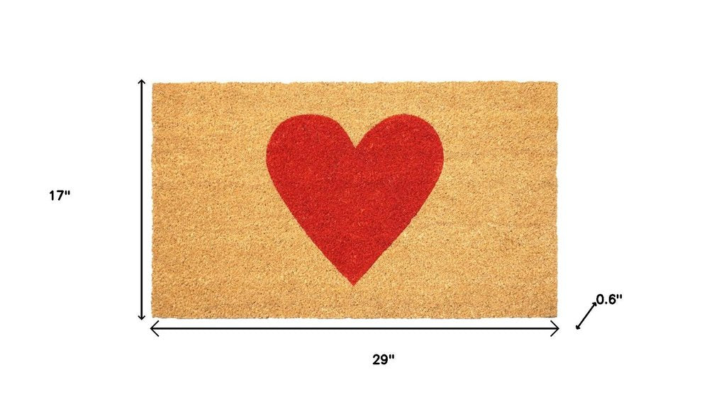 17" X 29" Brown And Red Heart Outdoor Coir Door Mat