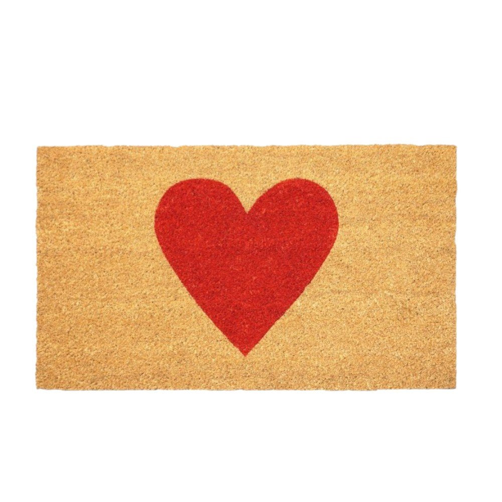 17" X 29" Brown And Red Heart Outdoor Coir Door Mat