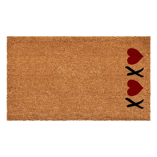 36" X 72" Brown Black And Red Valentine's Day Heart XOXO Outdoor Coir Door Mat