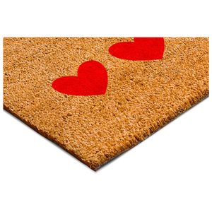 24" X 36" Brown And Red Three Hearts Outdoor Coir Door Mat