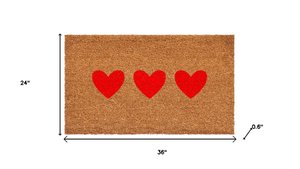 24" X 36" Brown And Red Three Hearts Outdoor Coir Door Mat