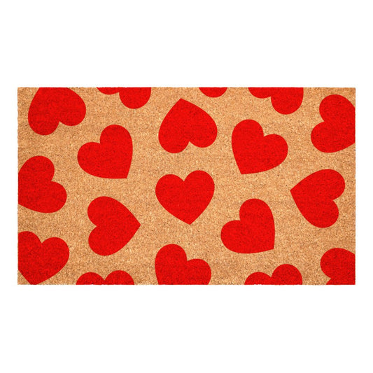 17" X 29" Brown And Red Hearts Outdoor Coir Door Mat