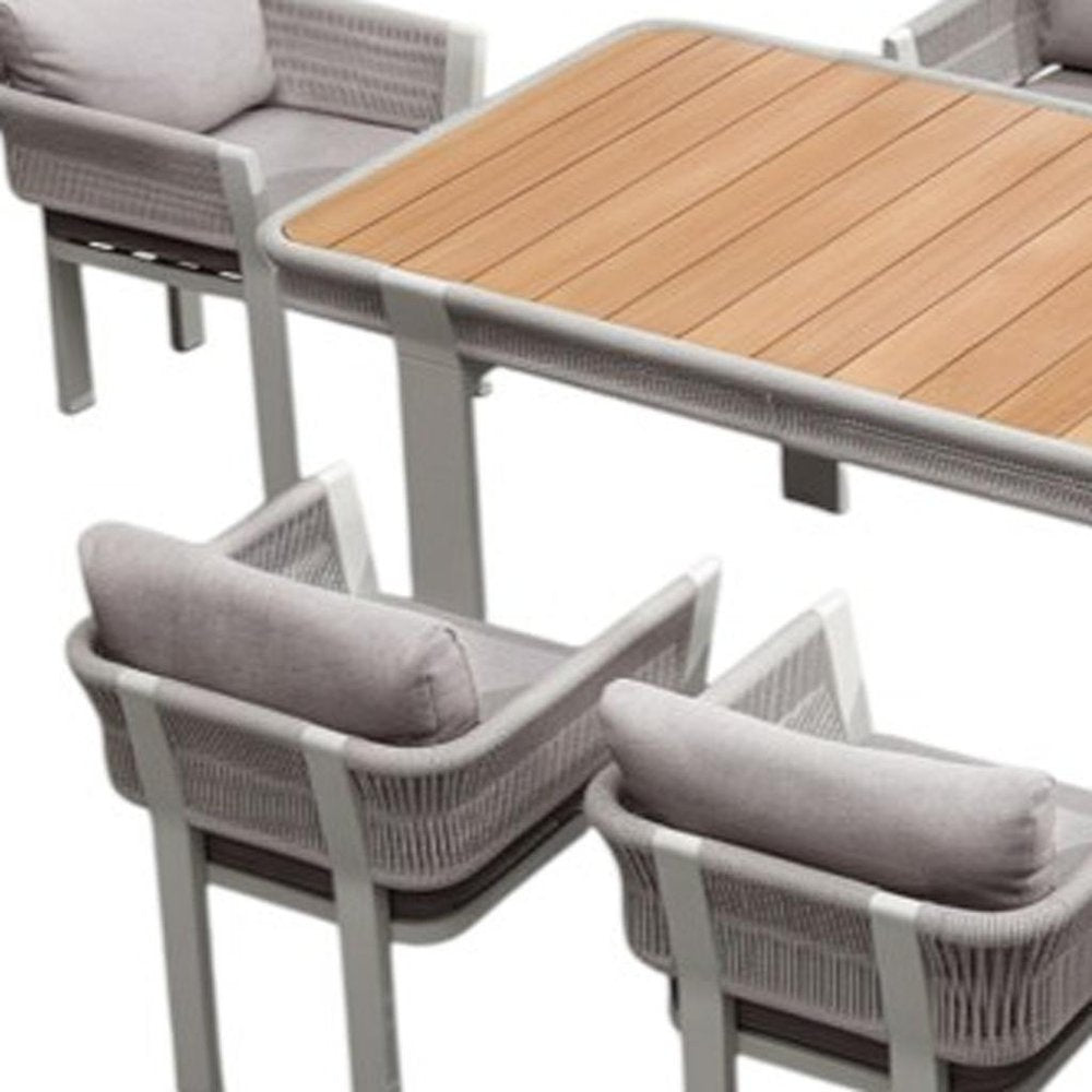Nine Piece Natural and White Solid Wood Dining Set with Eight Chairs