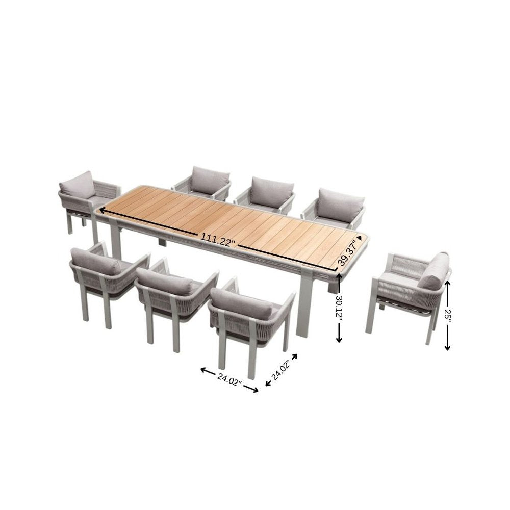 Nine Piece Natural and White Solid Wood Dining Set with Eight Chairs
