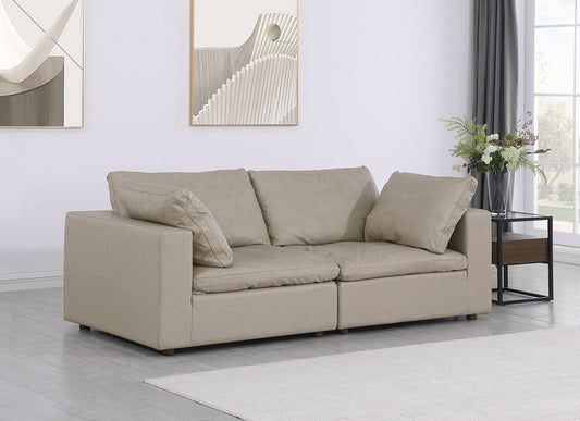 86" Cream and Brown Cotton Blend Loveseat