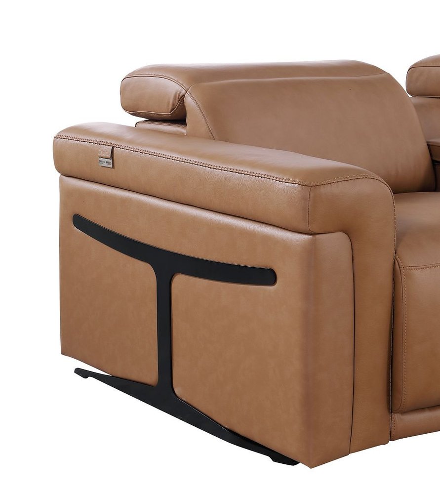 73" Chestnut and Black Italian Leather Power Reclining Loveseat