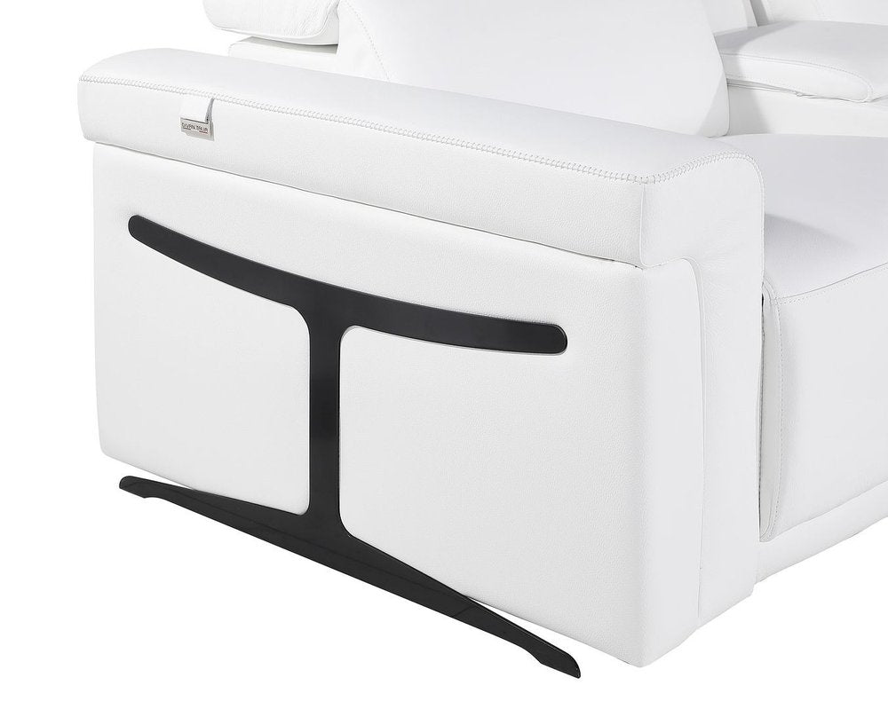 73" White and Black Italian Leather Power Reclining Loveseat
