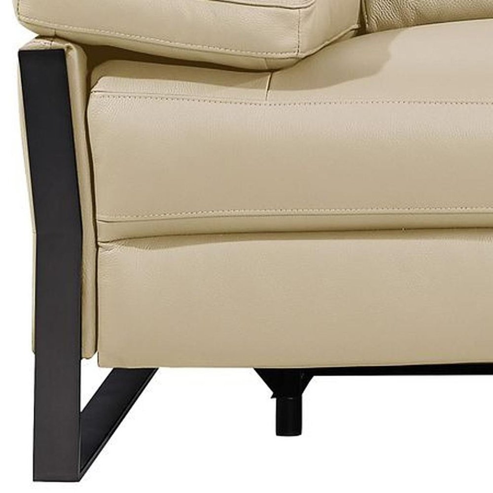 77" Cream and Black Italian Leather Power Reclining Loveseat
