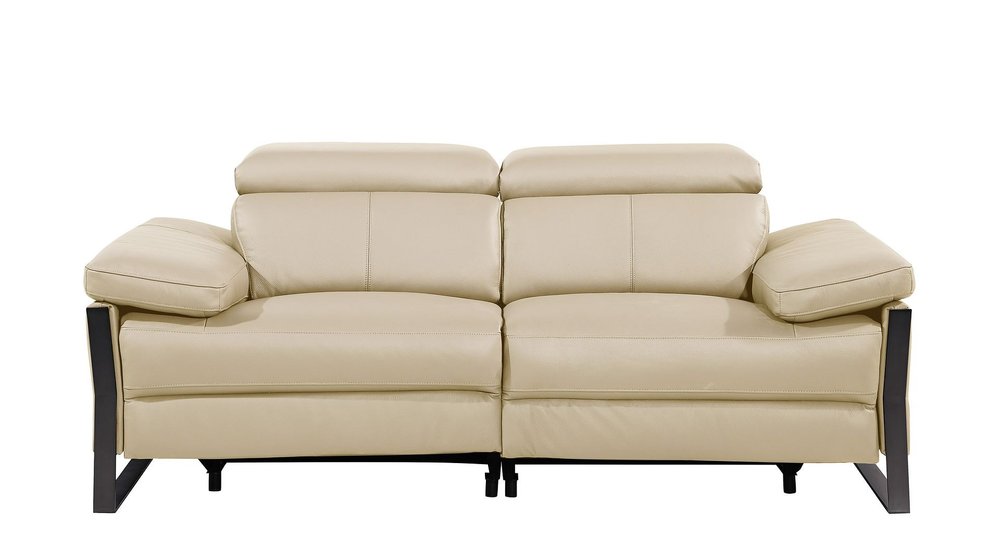 77" Cream and Black Italian Leather Power Reclining Loveseat