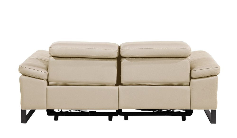 77" Cream and Black Italian Leather Power Reclining Loveseat