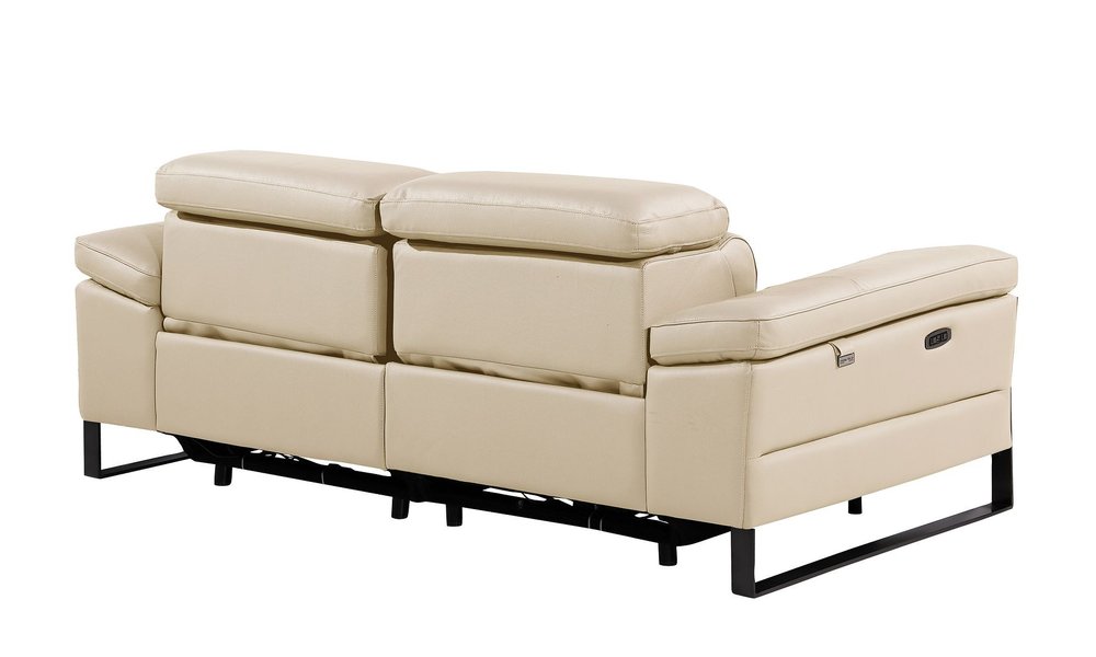 77" Cream and Black Italian Leather Power Reclining Loveseat