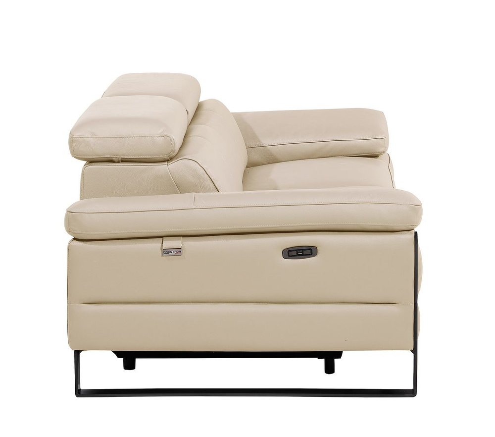 77" Cream and Black Italian Leather Power Reclining Loveseat