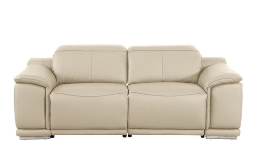 76" Cream and Silver Italian Leather Power Reclining Loveseat