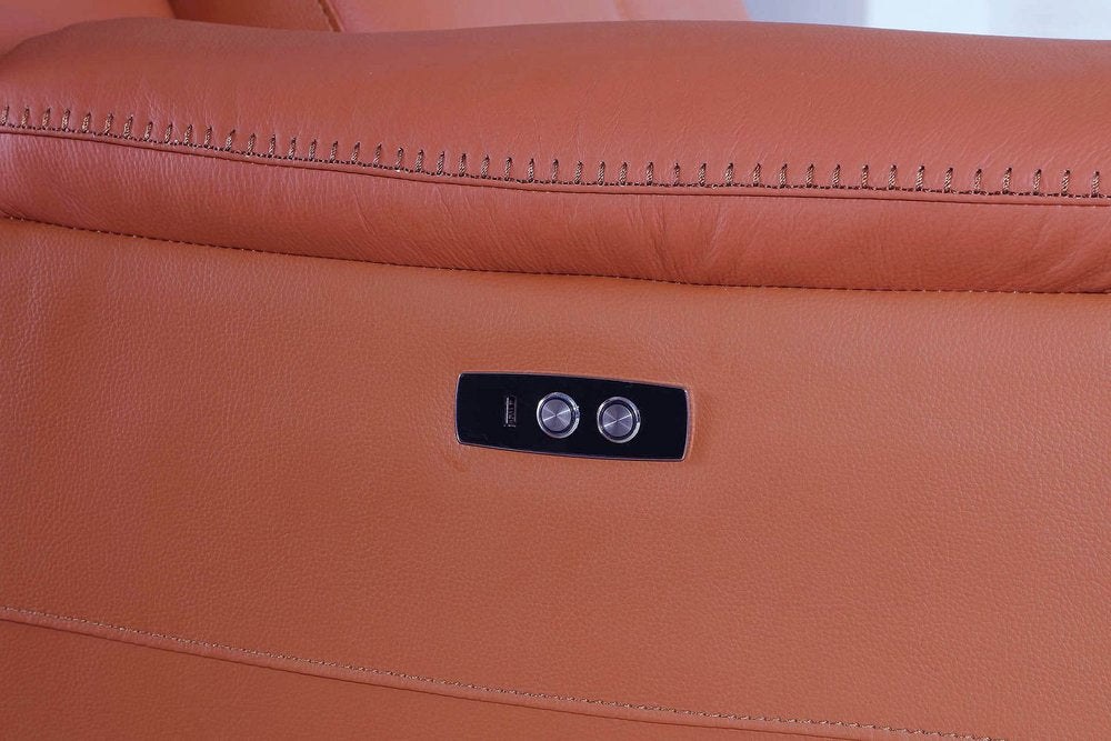 76" Orange and Silver Italian Leather Power Reclining Loveseat